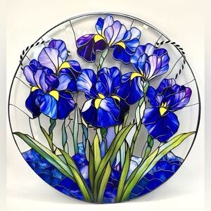 8" Acrylic Vivid Purple Blue Iris Flowers Floral Sun Catcher Window Hanging New